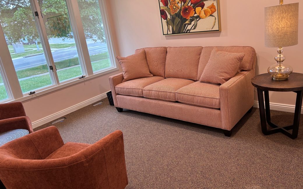 counseling room with pink couch